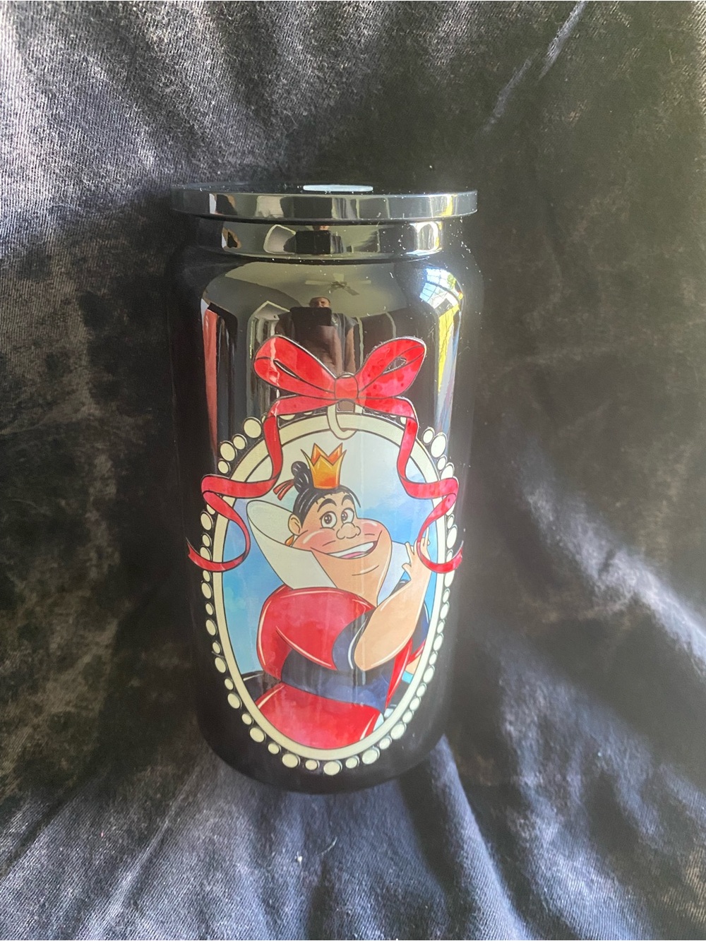 Black Decorative Stainless Steel Canister with Queen of Hearts Illustration